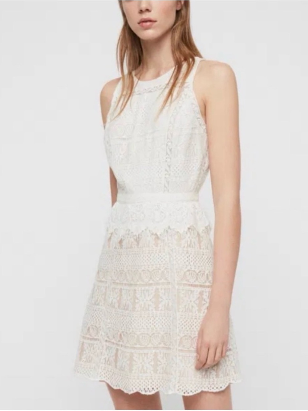All Saints White Lace Halter Mini Dress
